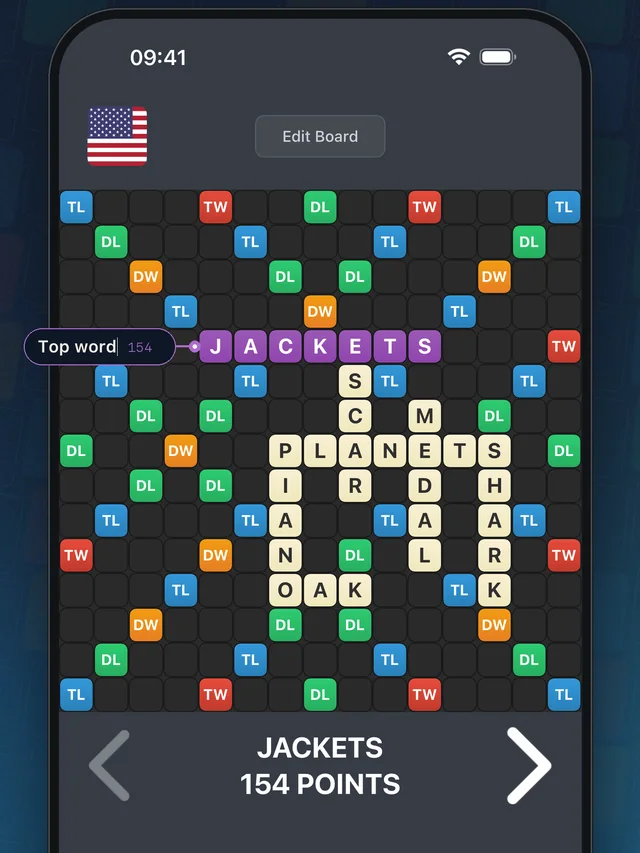 The top-scoring word placed on the board