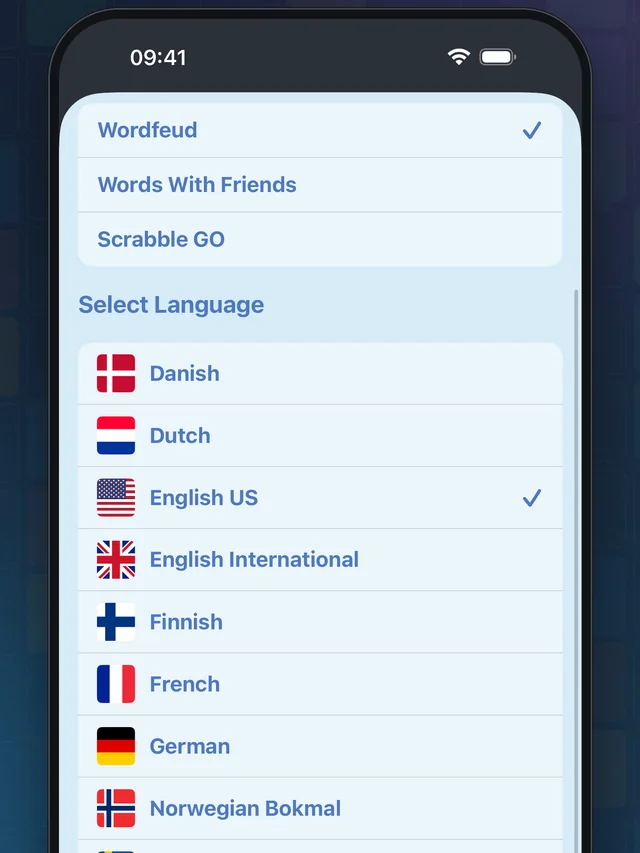 The game and language pickers