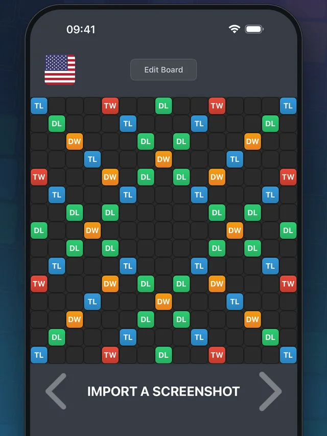 A word game board recognised from a screenshot, ready to solve